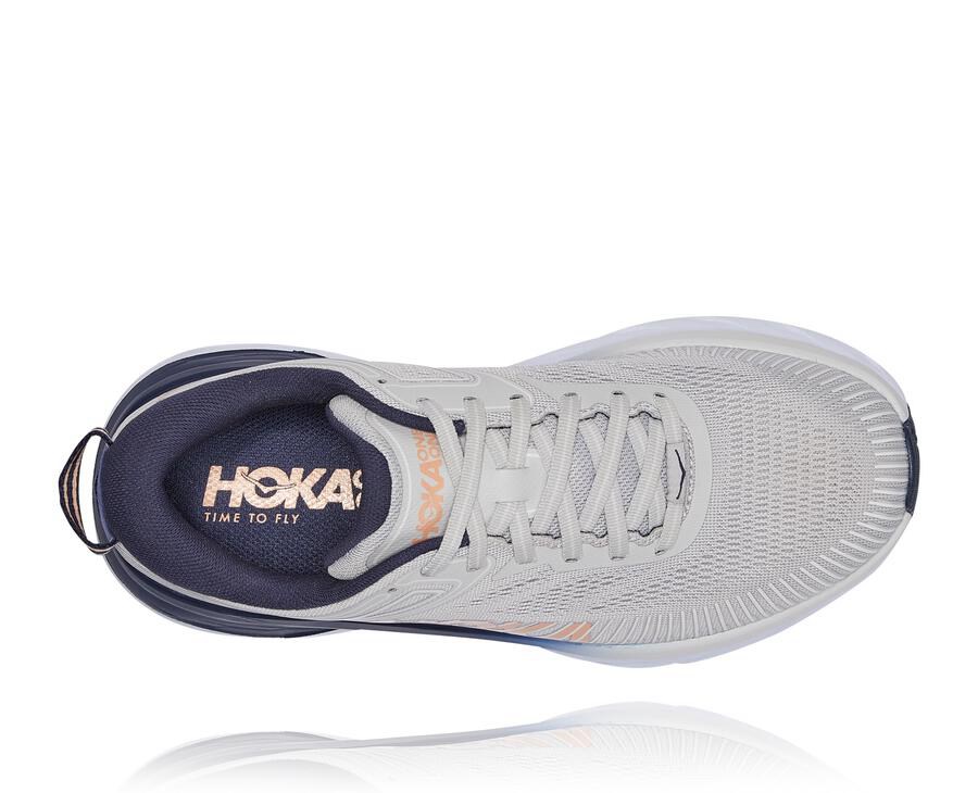 Hoka One One Womens Running Shoes - Bondi 7 - Grey/Black - KYRN79265